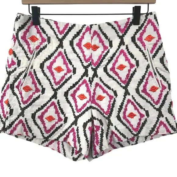 Loft Women Rivera High Rise Shorts Size 4 Casual Linen Embroidery Tribal Boho - Picture 2 of 9